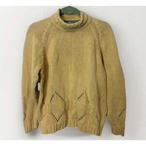 Vtg Maggie Lawrence Womens Sweater Lrg Butter Yellow Knit Mockneck Ramie Cotton